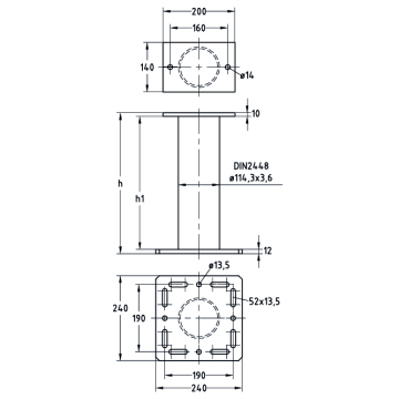 MPT-montážní sokly na ploché střechy MPT 240x240 + 200x140, D 114,3